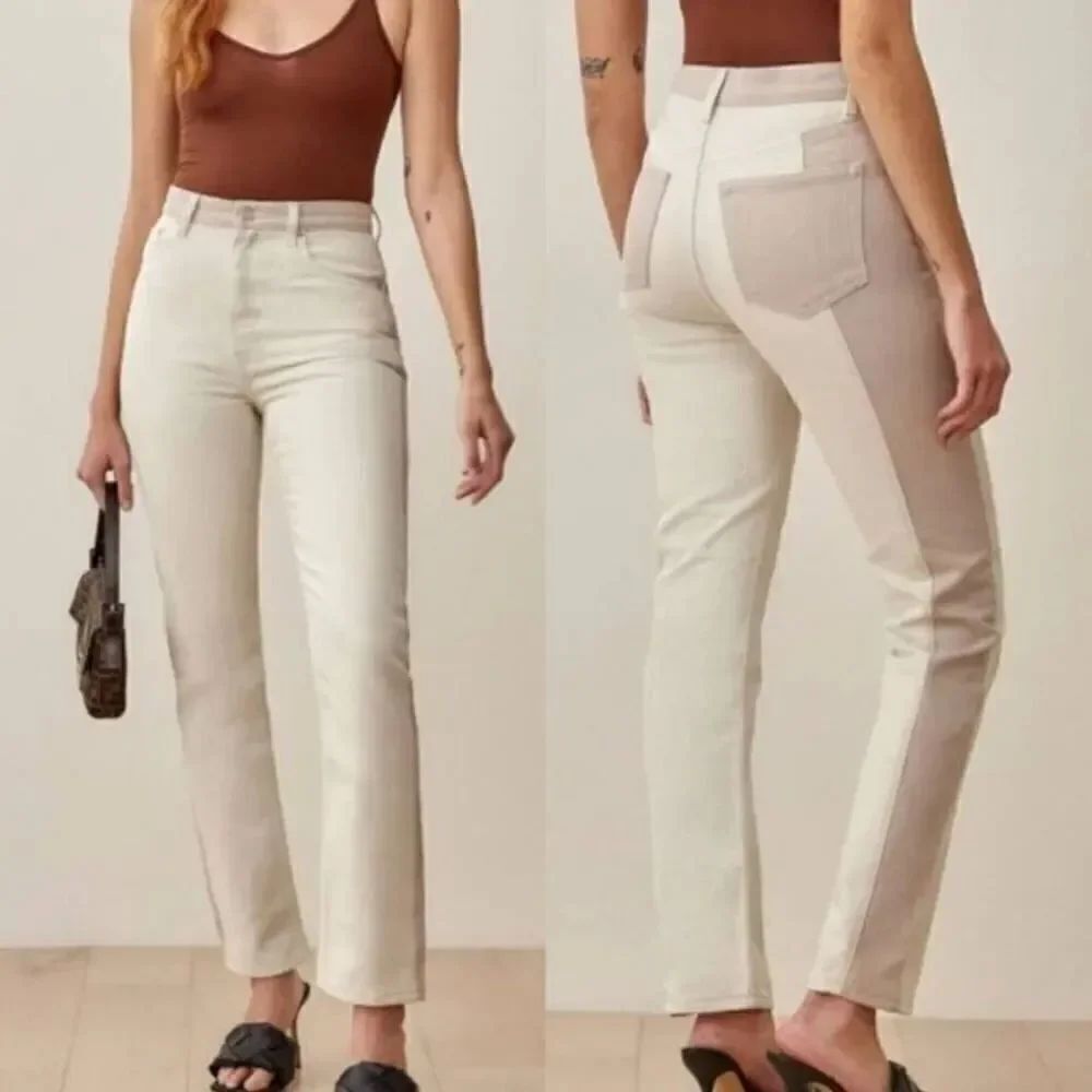 Reformation Cynthia Tonal Reworked High Rise Straight Jeans in Clay size 29